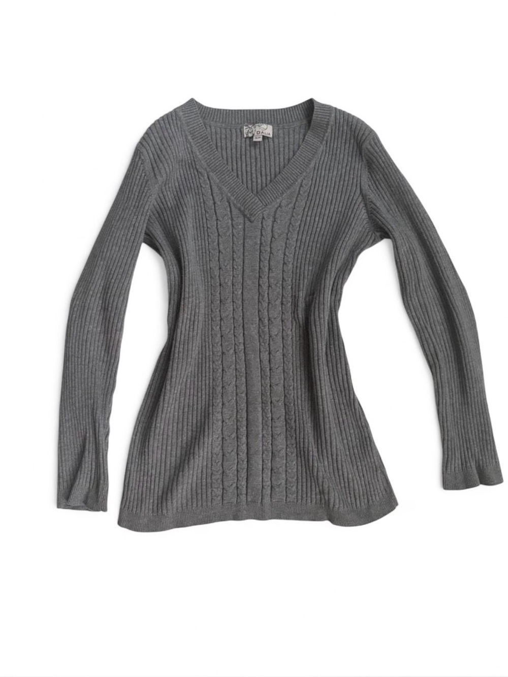 Dalia y2k grey cotton v-neck cable knit sweater Size S